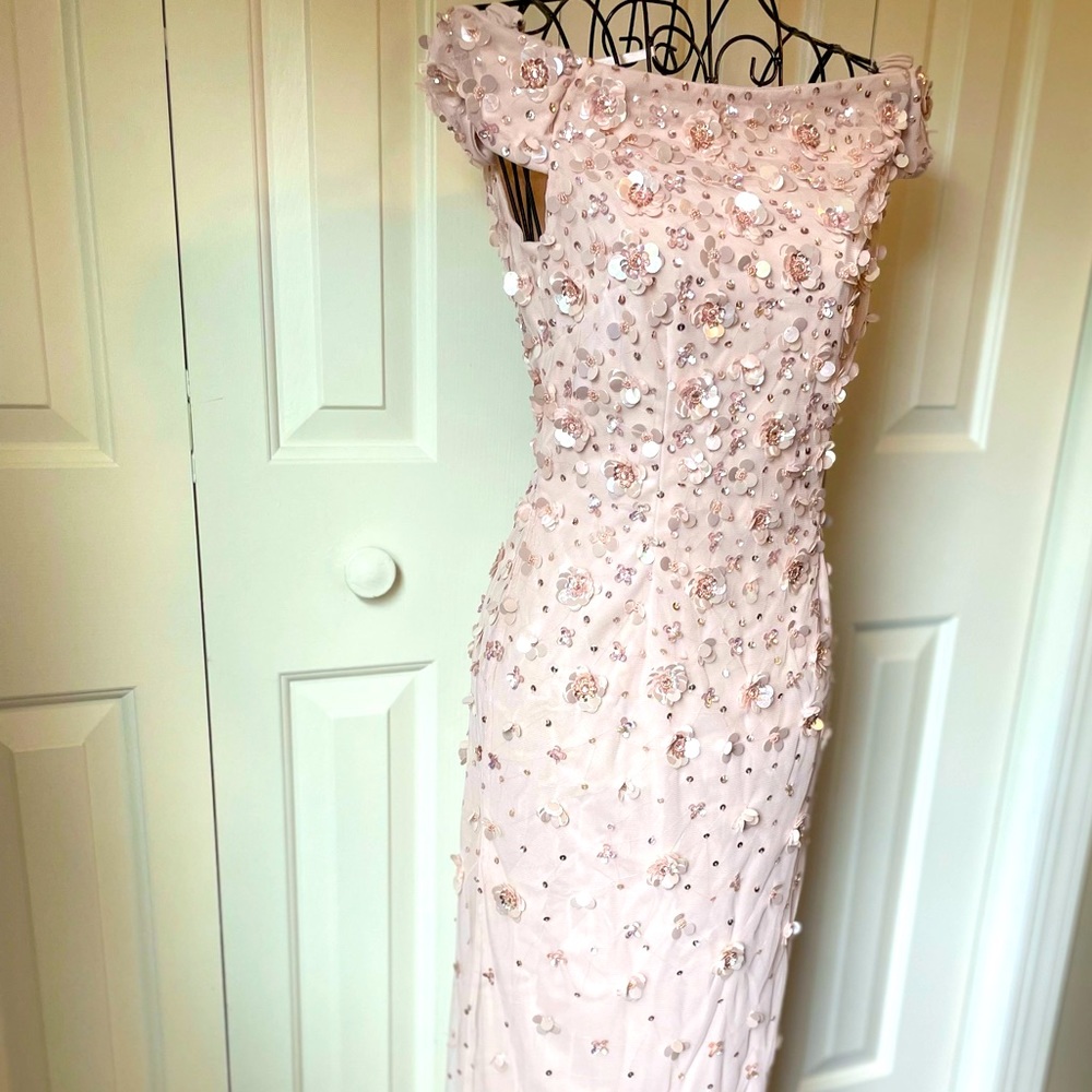 SOLD NWT Adrian Papell formal beaded and sequined gown in blush color